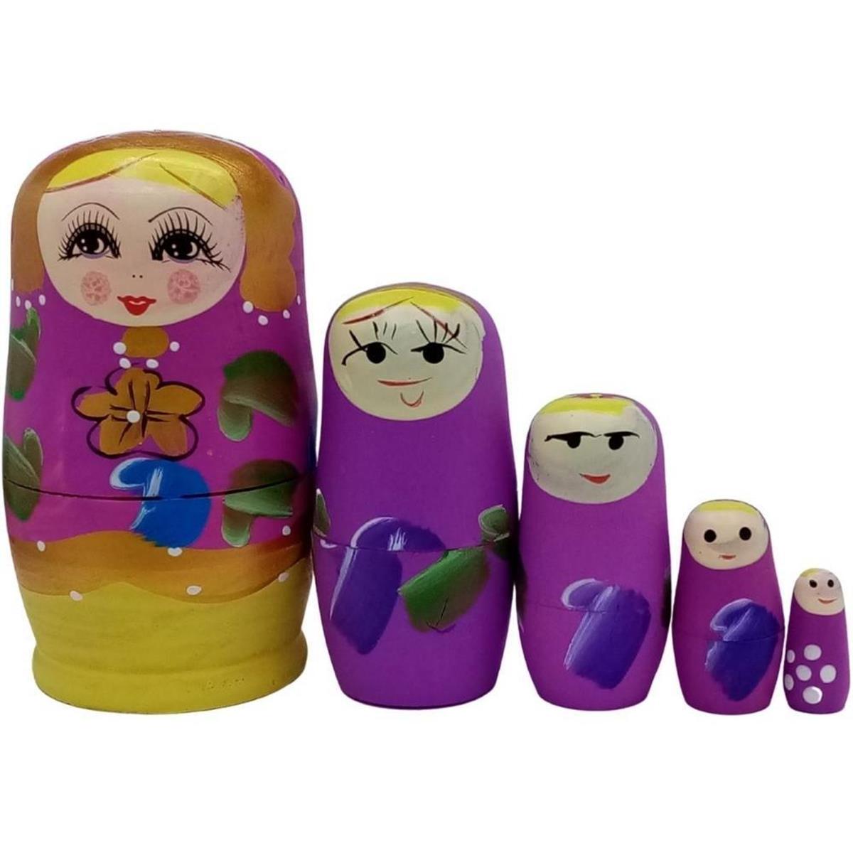 RusyaDünyadan HediyelerDNY-HD100537Keskin Hediyelik Eşya Ve TekstilAhşap Matruşka Bebek Beşli Set Eflatun Sarı