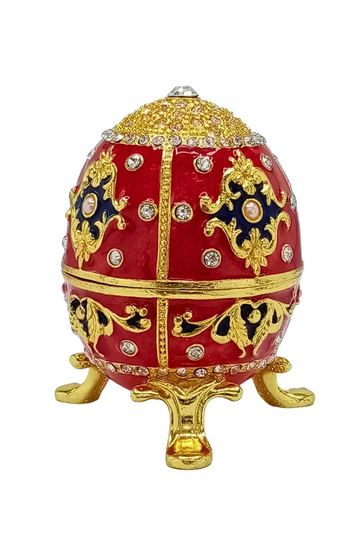 RusyaDünyadan HediyelerDNY-HD100604Keskin Hediyelik Eşya Ve TekstilFaberge Yumurta Swarovski Taşlı Lüks Mücevher Kutusu Kırmızı Gold 8 cm