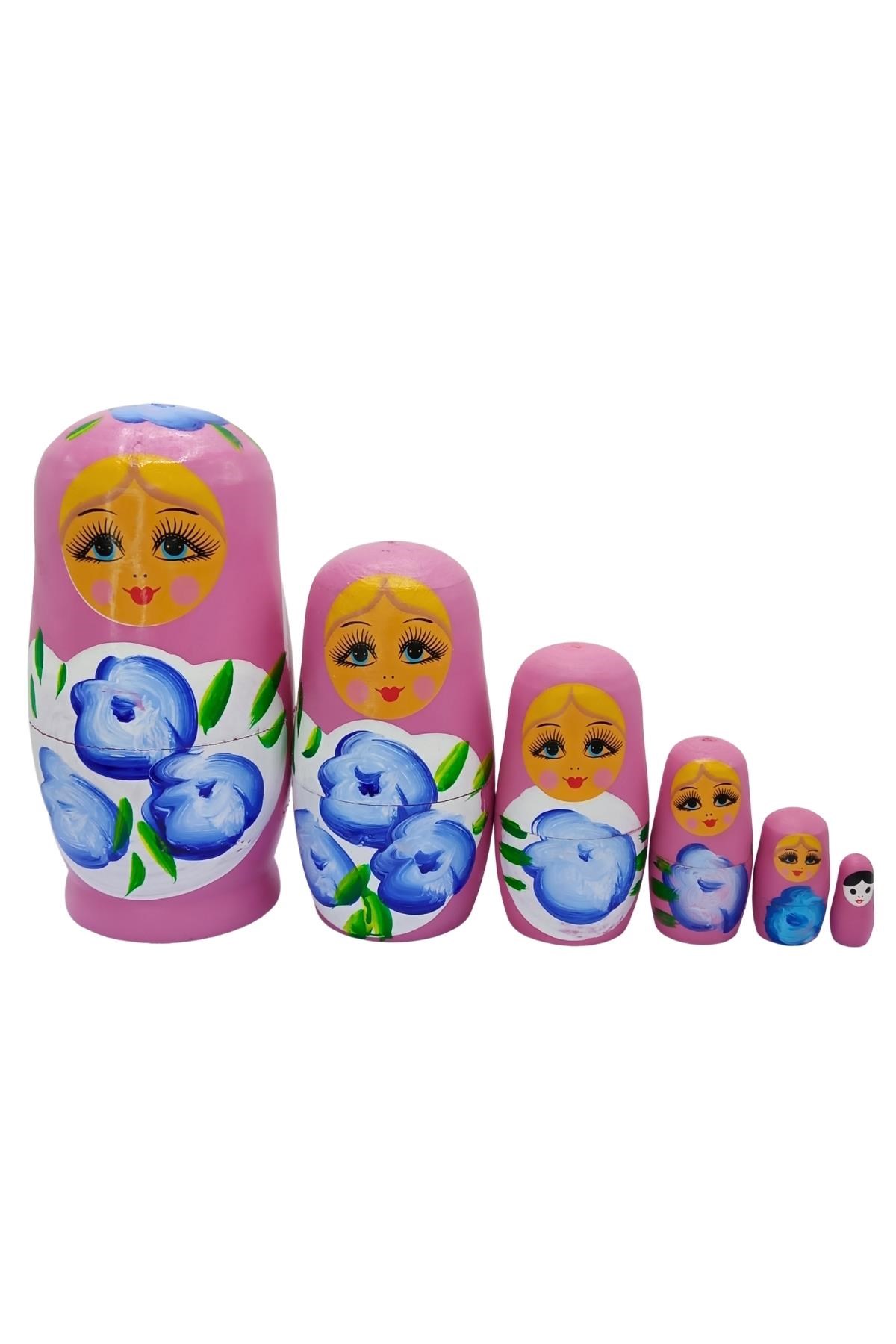RusyaDünyadan HediyelerDNY-HDYELTMBKPM06Keskin Hediyelik Eşya Ve TekstilAhşap Matruşka Bebek Altılı Set Gül Pembe