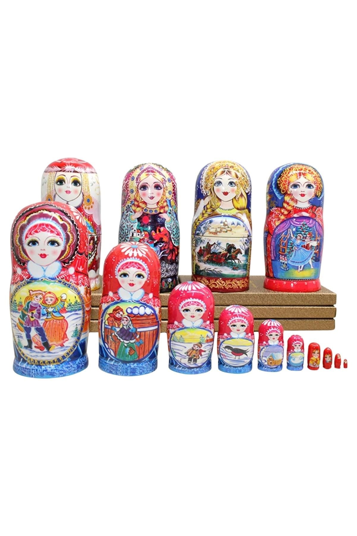 RusyaDünyadan HediyelerDNY-HDYKSK4389Keskin Hediyelik Eşya Ve TekstilOnlu Ahşap Matruşka Bebek Seti 20cm Lüks Renkli 10 Parça M20