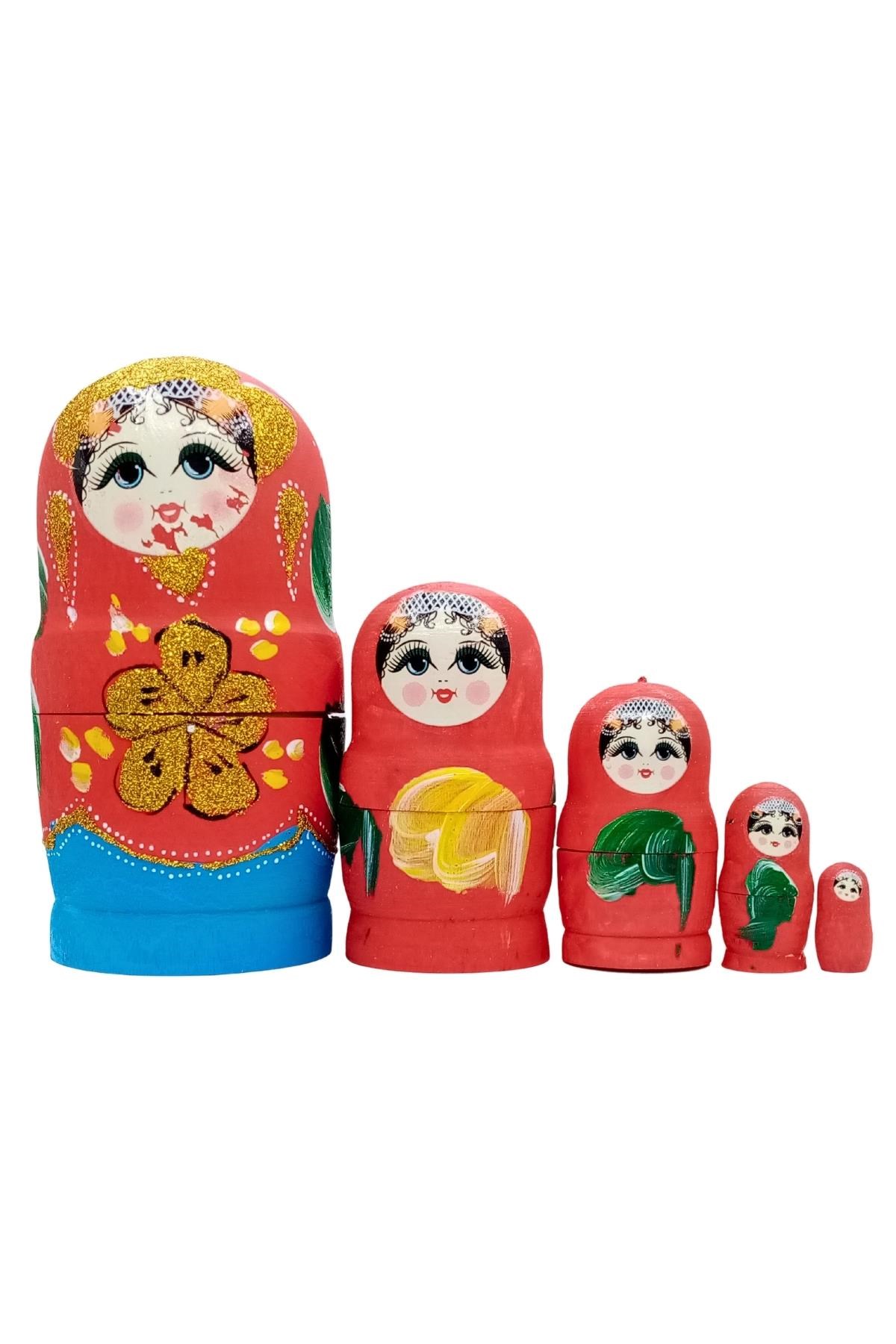 RusyaDünyadan HediyelerDNY-HDYMTRSK5KRKeskin Hediyelik Eşya Ve TekstilAhşap Matruşka Bebek Renkli Büyük Beşli Set Kırmızı