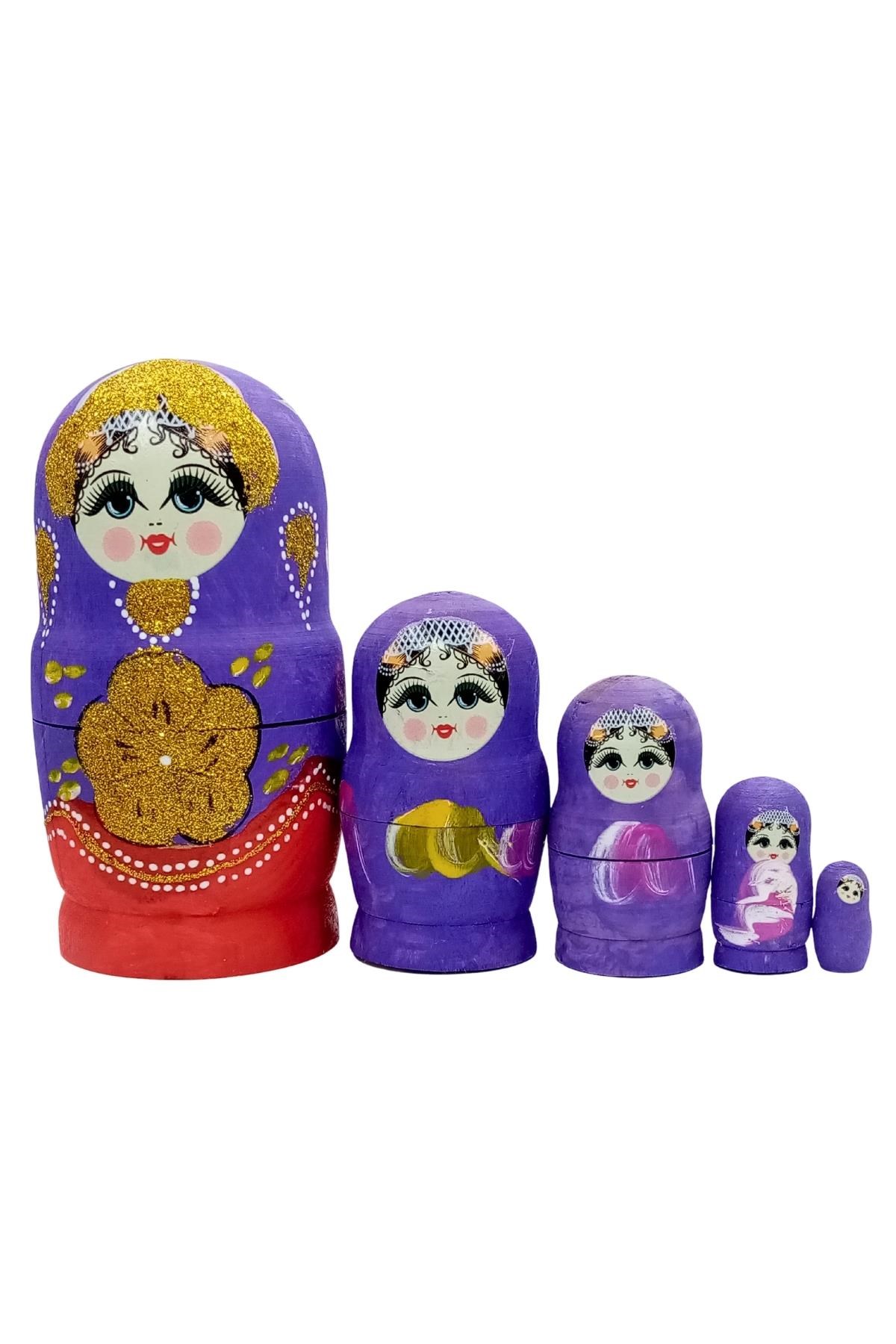RusyaDünyadan HediyelerDNY-HDYMTRSK5MRKeskin Hediyelik Eşya Ve TekstilAhşap Matruşka Bebek Renkli Büyük Beşli Set Mor
