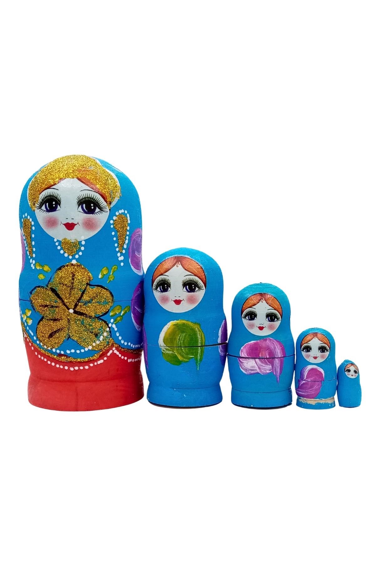 RusyaDünyadan HediyelerDNY-HDYMTRSK5MVKeskin Hediyelik Eşya Ve TekstilAhşap Matruşka Bebek Renkli Büyük Beşli Set Mavi