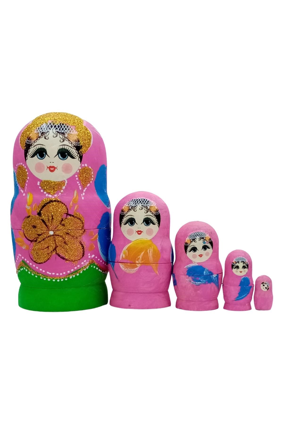RusyaDünyadan HediyelerDNY-HDYMTRSK5PMKeskin Hediyelik Eşya Ve TekstilAhşap Matruşka Bebek Renkli Büyük Beşli Set Pembe