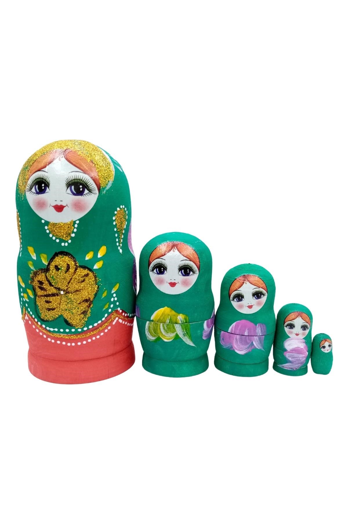 RusyaDünyadan HediyelerDNY-HDYMTRSK5YSKeskin Hediyelik Eşya Ve TekstilAhşap Matruşka Bebek Renkli Büyük Beşli Set Yeşil