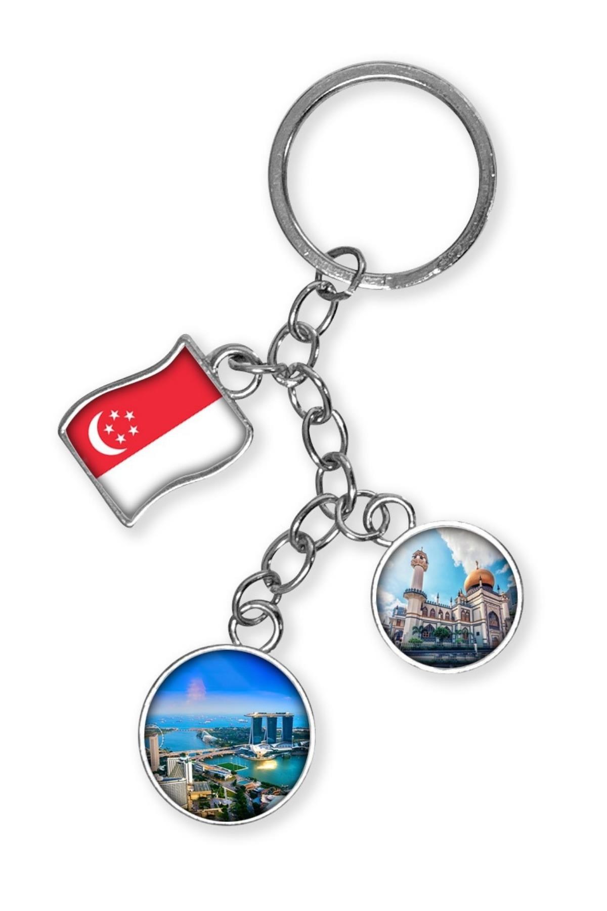 SingapurDünyadan HediyelerDNY-HDYKREPOK42Keskin Hediyelik Eşya Ve TekstilSingapur Üçlü Epoksi Metal Çift Taraflı Damla Anahtarlık Singapore