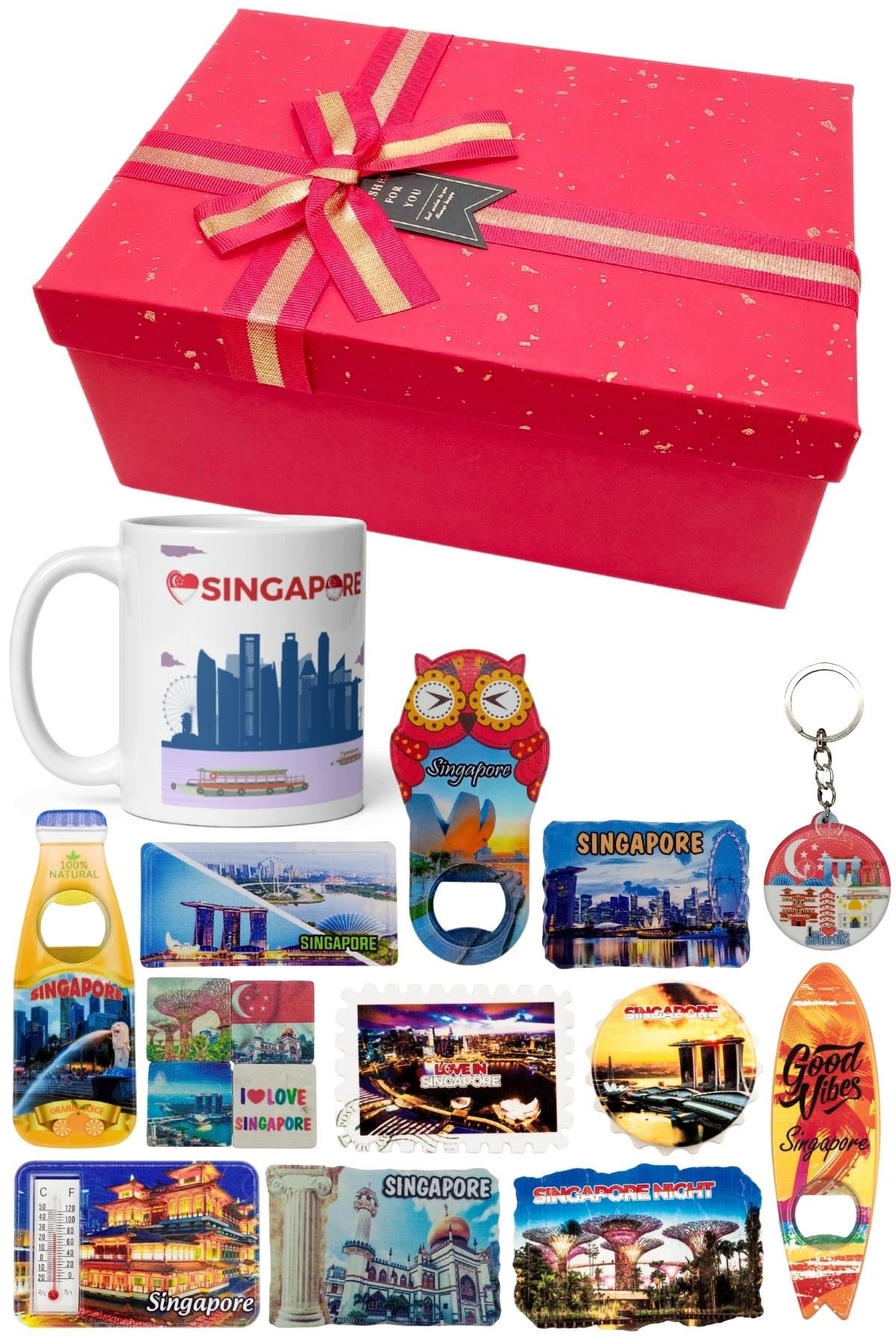 SingapurDünyadan HediyelerDNY-HDYKT25Keskin Hediyelik Eşya Ve TekstilSingapur Hediye Kutusu 10 Parça Kupa Magnet Anahtarlık Kutu