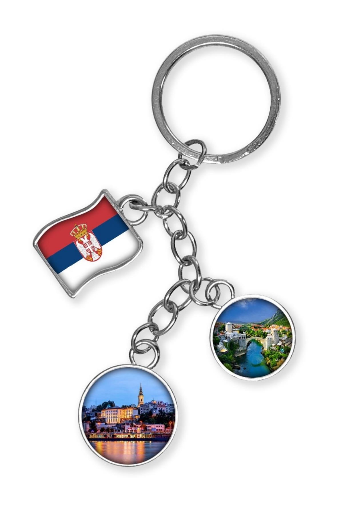 SırbistanDünyadan HediyelerDNY-HDYKREPOK28Keskin Hediyelik Eşya Ve TekstilSırbistan Üçlü Epoksi Metal Çift Taraflı Damla Anahtarlık Serbia