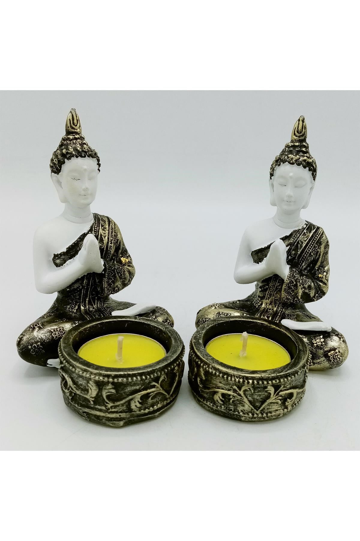 TaylandDünyadan HediyelerDNY-HD100249Keskin Hediyelik Eşya Ve TekstilDekoratif Meditasyon İkili Buda Tealight Mumluk