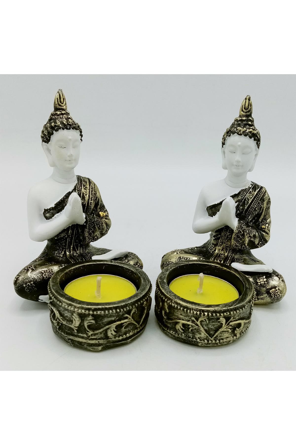TaylandDünyadan HediyelerDNY-HD100249Keskin Hediyelik Eşya Ve TekstilDekoratif Meditasyon İkili Buda Tealight Mumluk