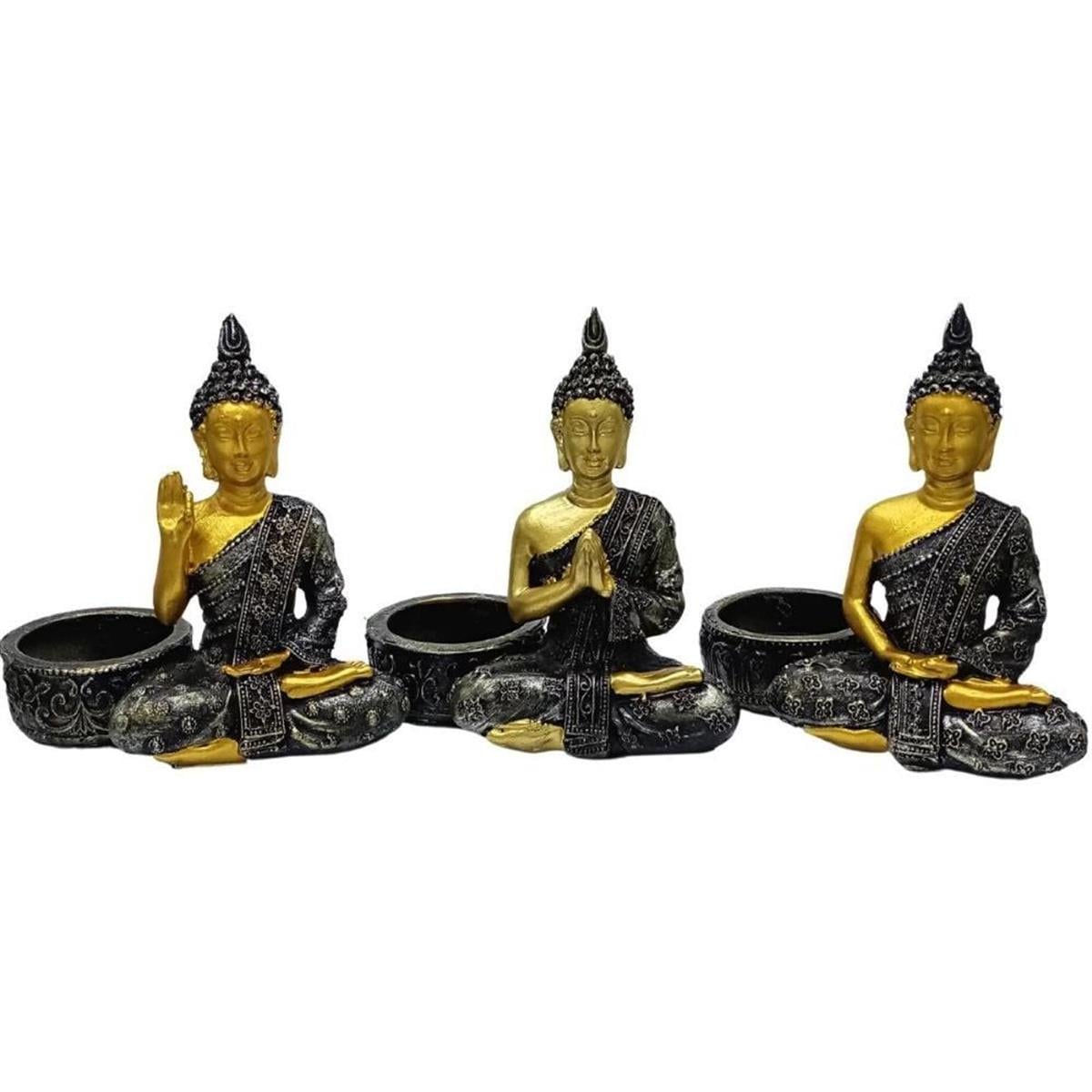 TaylandDünyadan HediyelerDNY-HD100473Keskin Hediyelik Eşya Ve TekstilDekoratif Tealight Üçlü Mumluk Meditasyon Buda