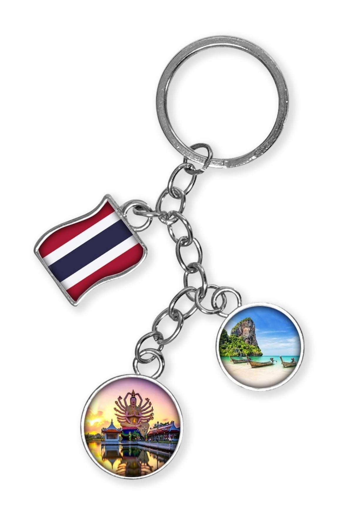 TaylandDünyadan HediyelerDNY-HDYKREPOK39Keskin Hediyelik Eşya Ve TekstilTayland Üçlü Epoksi Metal Çift Taraflı Damla Anahtarlık Thailand