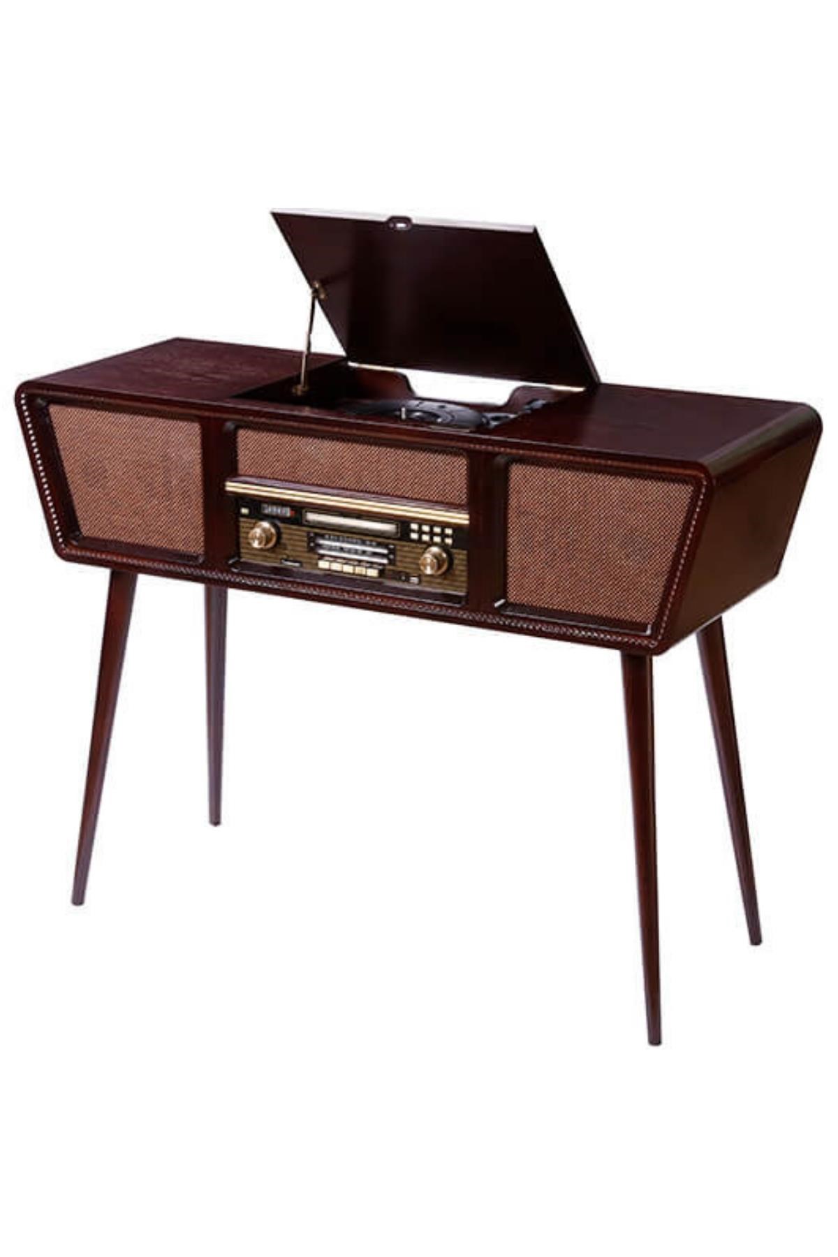 TürkiyeCrown WellDNY-HDYC0999Keskin Hediyelik Eşya Ve TekstilGramofon Nostaljik Ahşap Standlı Pikap Plakçalar Radyo Bluetooth Usb 100cm C0999