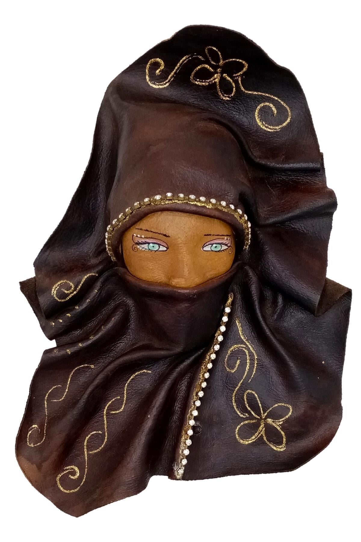 TürkiyeDünyadan HediyelerDNY-HD100528Keskin Hediyelik Eşya Ve TekstilEl Yapımı Kösele Deri Mask Gizemli Kadın 35cm Maske Duvar Dekoru