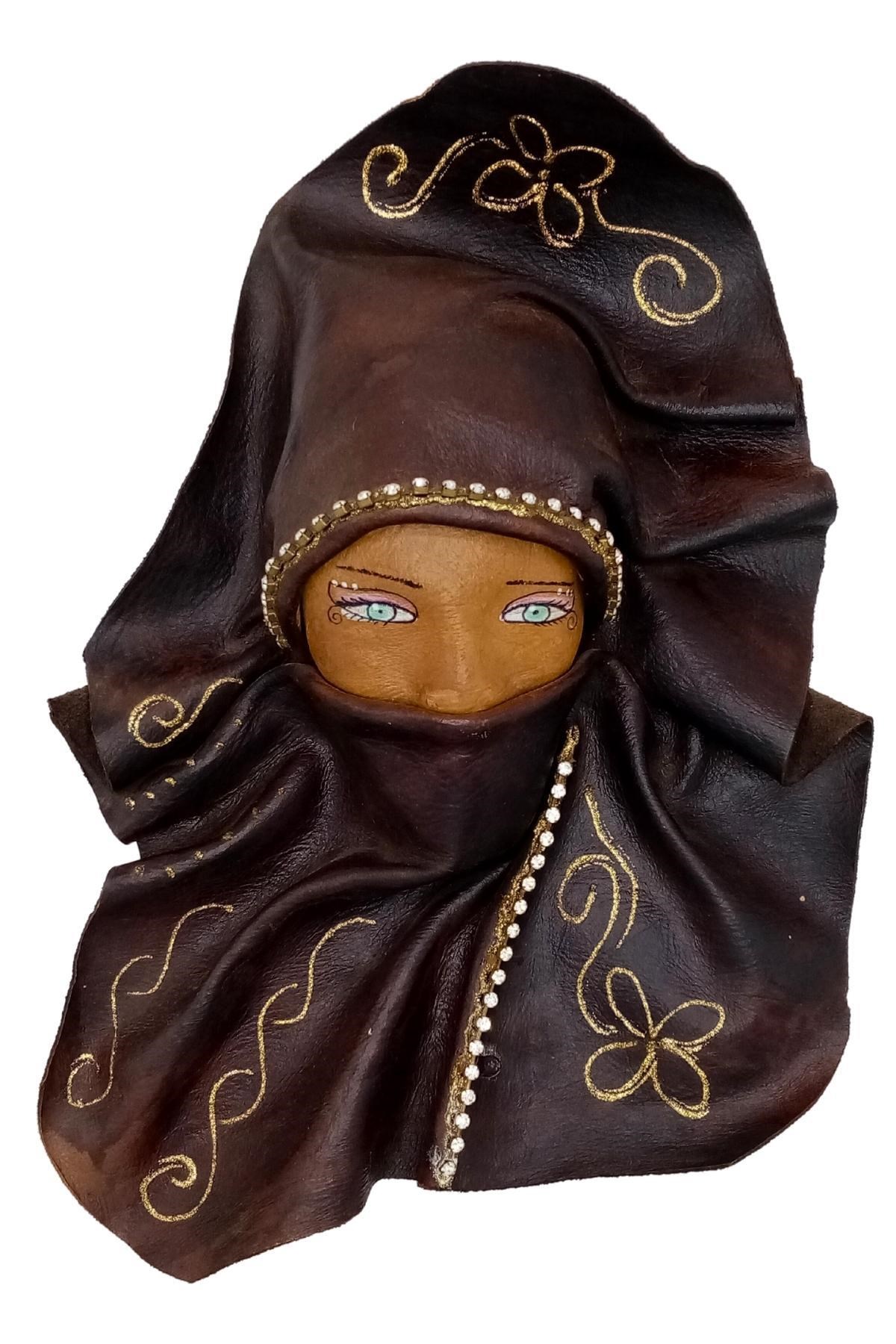 TürkiyeDünyadan HediyelerDNY-HD100528Keskin Hediyelik Eşya Ve TekstilEl Yapımı Kösele Deri Mask Gizemli Kadın 35cm Maske Duvar Dekoru