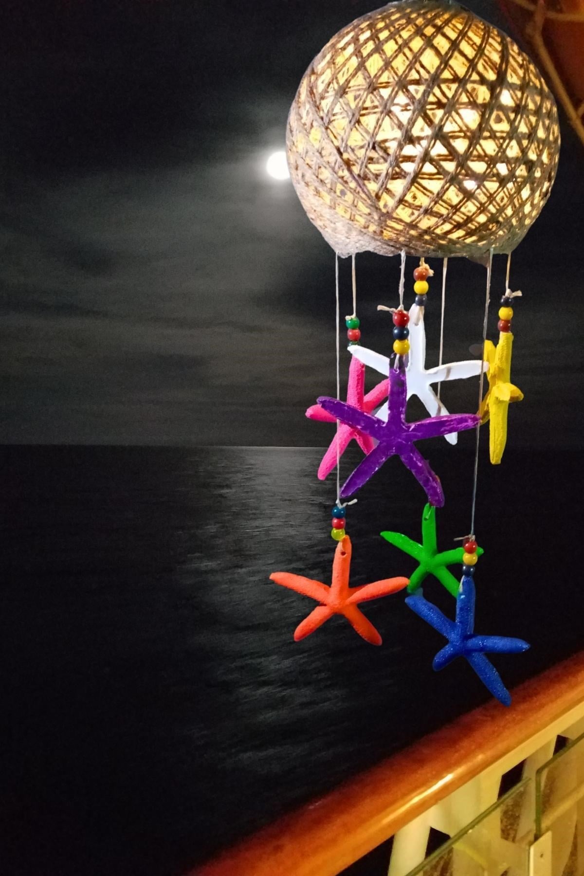 TürkiyeDünyadan HediyelerDNY-HD100611Keskin Hediyelik Eşya Ve TekstilRüzgar Çanı Jüt ip Hasır Top Kafesli Led Işıklı Lamba Renkli Deniz Yıldızı
