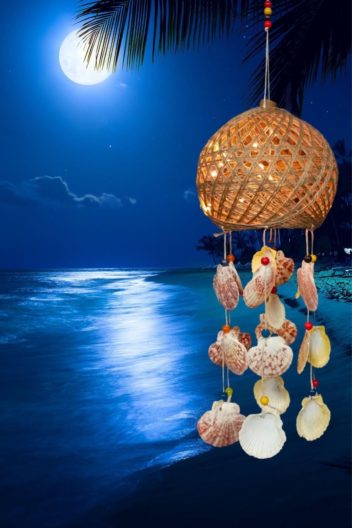 TürkiyeDünyadan HediyelerDNY-HD100614Keskin Hediyelik Eşya Ve TekstilRüzgar Çanı Jüt ip Hasır Top Kafesli Led Işıklı Lamba Deniz Kabuklu