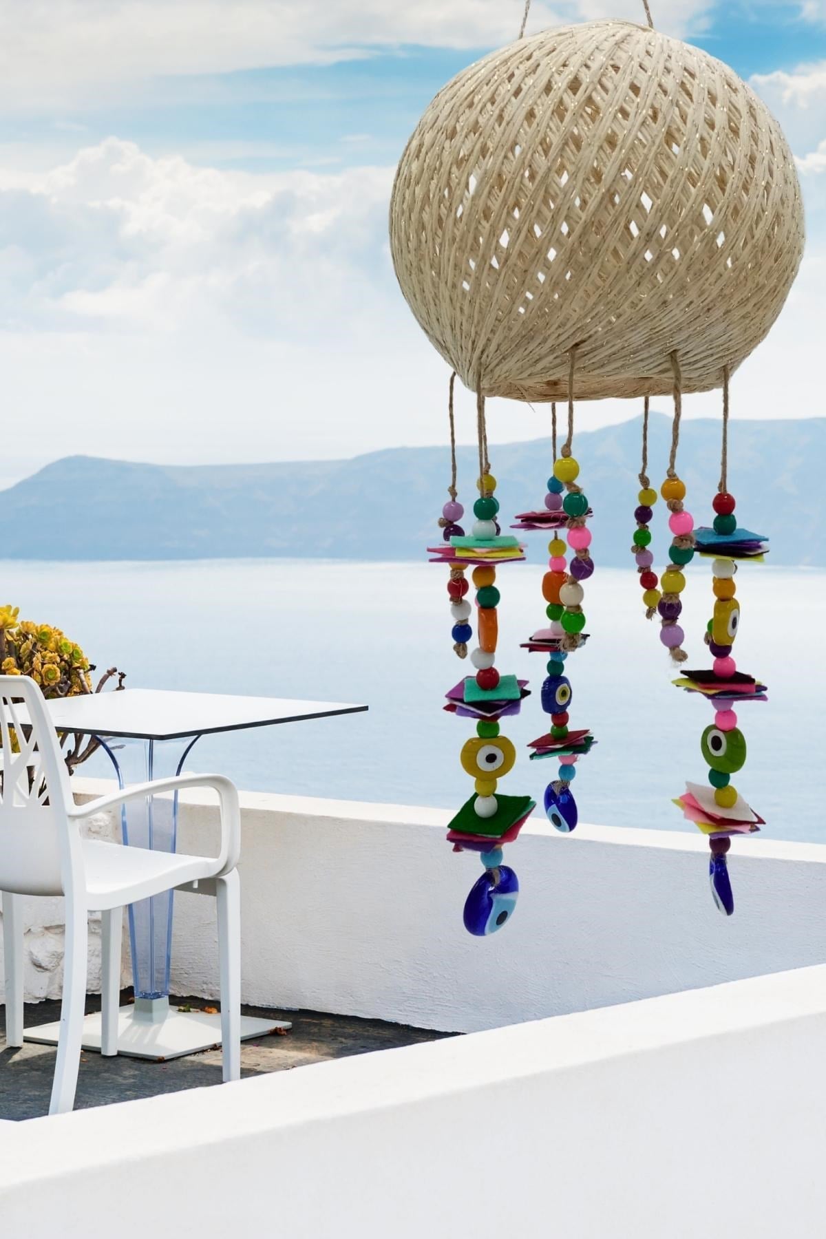 TürkiyeDünyadan HediyelerDNY-HD100615Keskin Hediyelik Eşya Ve TekstilRüzgar Çanı Jüt ip Hasır Top Kafesli Lamba Başlığı Renkli Nazar Boncuklu