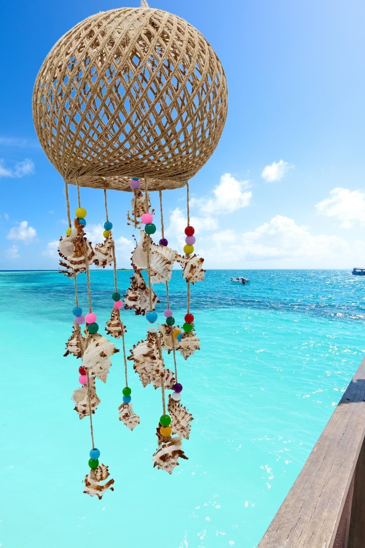 TürkiyeDünyadan HediyelerDNY-HD100621Keskin Hediyelik Eşya Ve TekstilRüzgar Çanı Jüt ip Hasır Top Kafesli Lamba Başlığı Murex Deniz Kabuklu