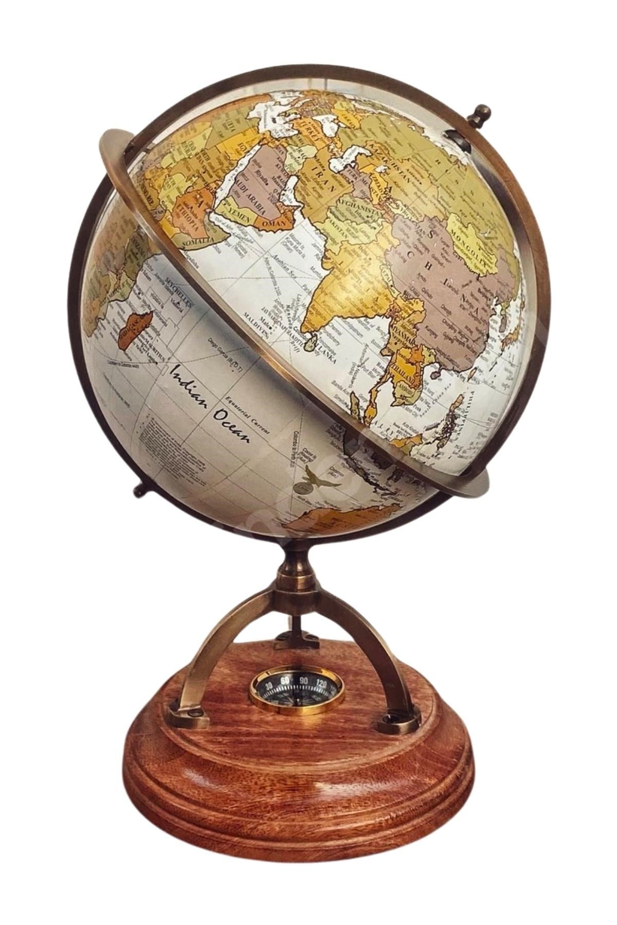 TürkiyeDünyadan HediyelerDNY-HD15466Keskin Hediyelik Eşya Ve TekstilDünya Küre Pirinç Gövde Pusulalı Ahşap Tabanlı 21x34cm 15466