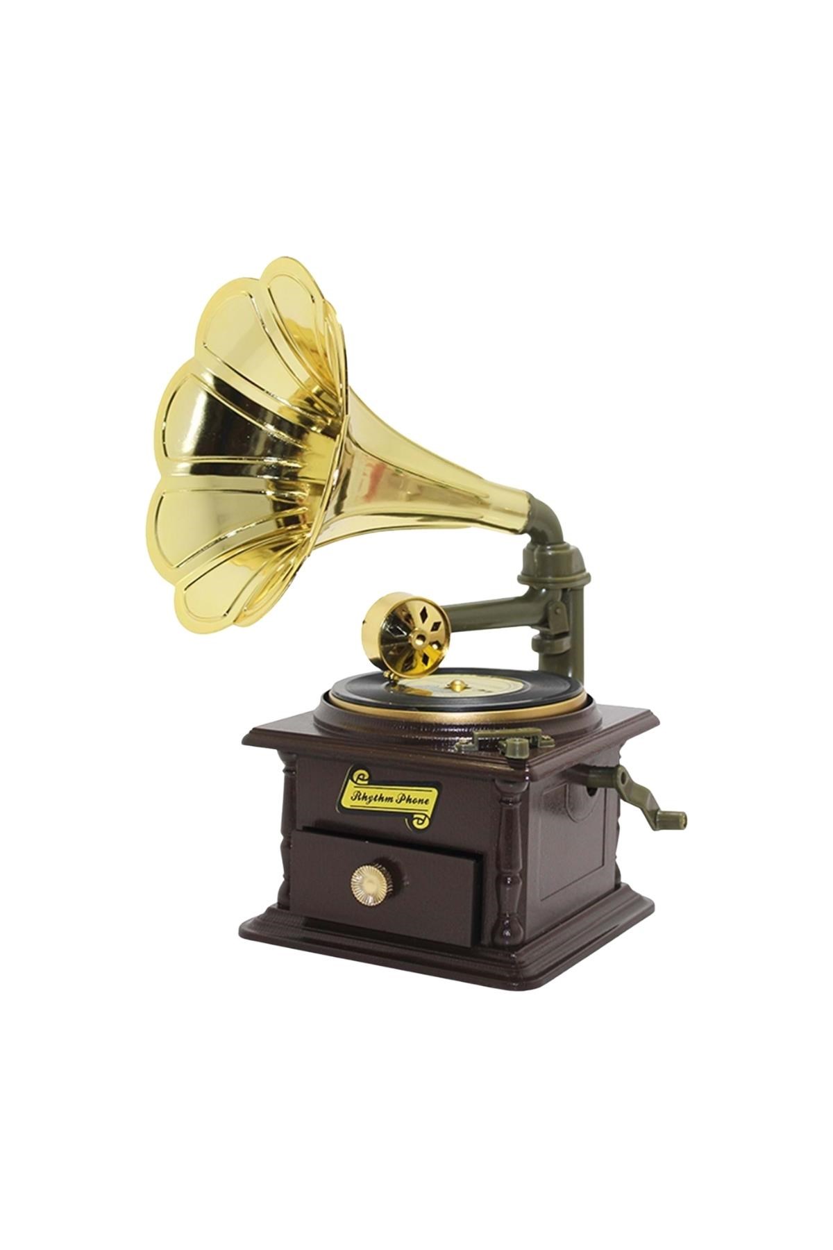 TürkiyeDünyadan HediyelerDNY-HDALK2574Keskin Hediyelik Eşya Ve TekstilGramofon Müzik Kutusu Kurmalı ve Çekmeceli 26cm