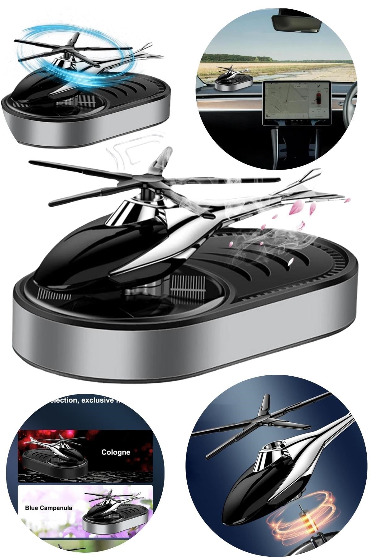 TürkiyeDünyadan HediyelerDNY-HDYELT04HKeskin Hediyelik Eşya Ve TekstilGüneş Enerjili Helikopter Araba Koku Difüzörü Gümüş No.4