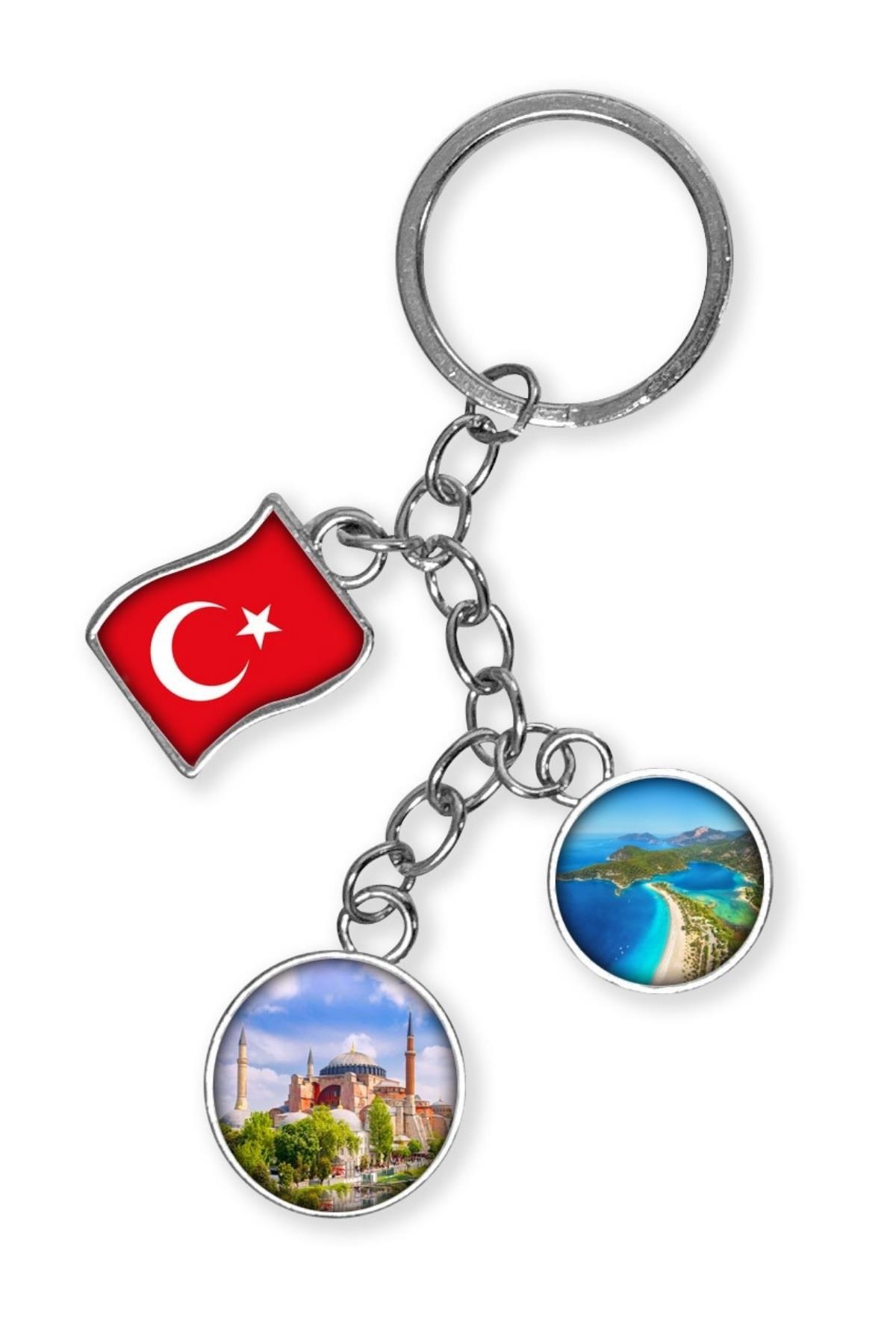 TürkiyeDünyadan HediyelerDNY-HDYKREPOK10Keskin Hediyelik Eşya Ve TekstilTürkiye Üçlü Epoksi Metal Çift Taraflı Damla Anahtarlık Turkey