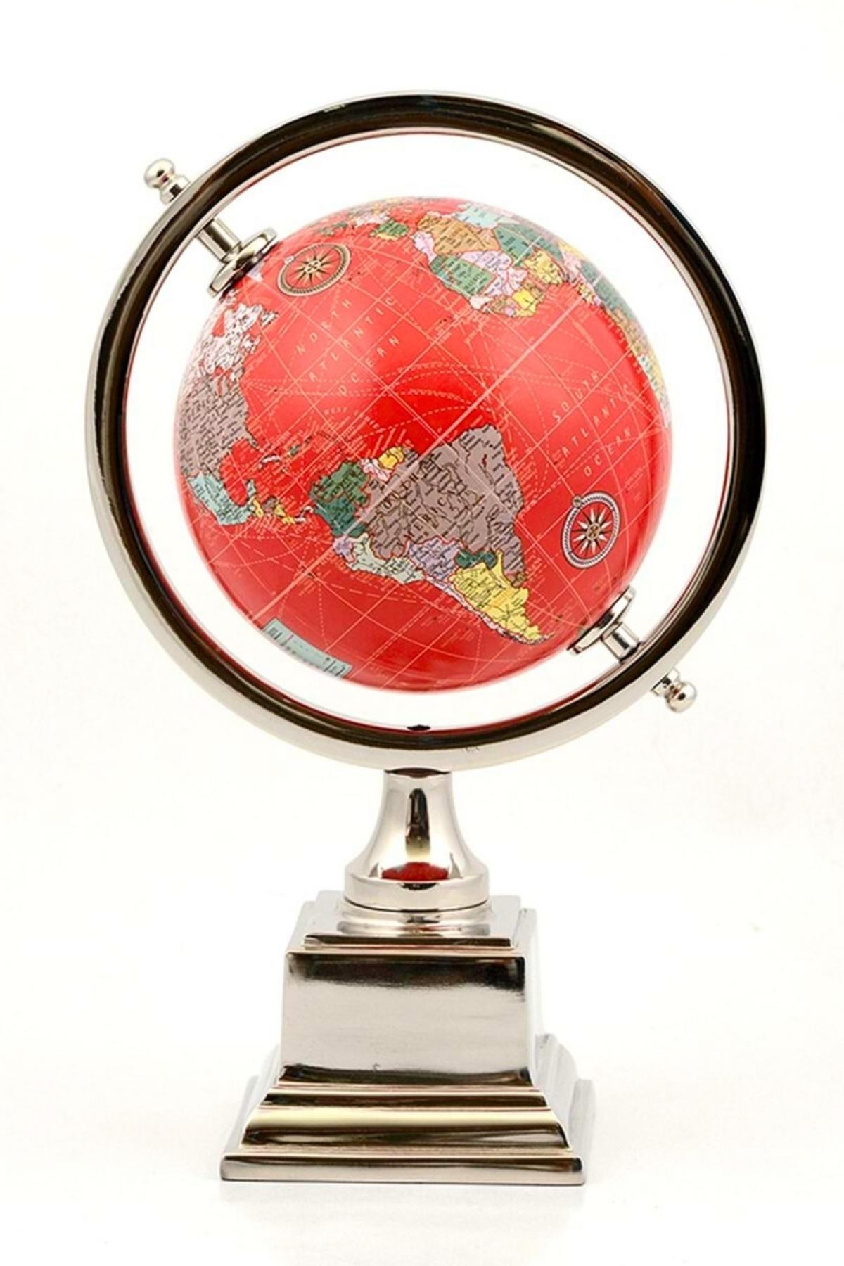 TürkiyeDünyadan HediyelerSL340KIRMIZIKeskin Hediyelik Eşya Ve TekstilAyaklı Dünya Küre Ev Ofis Masa Dekoru Döner Dünya Küre Kırmızı Modern Harita 17x27cm
