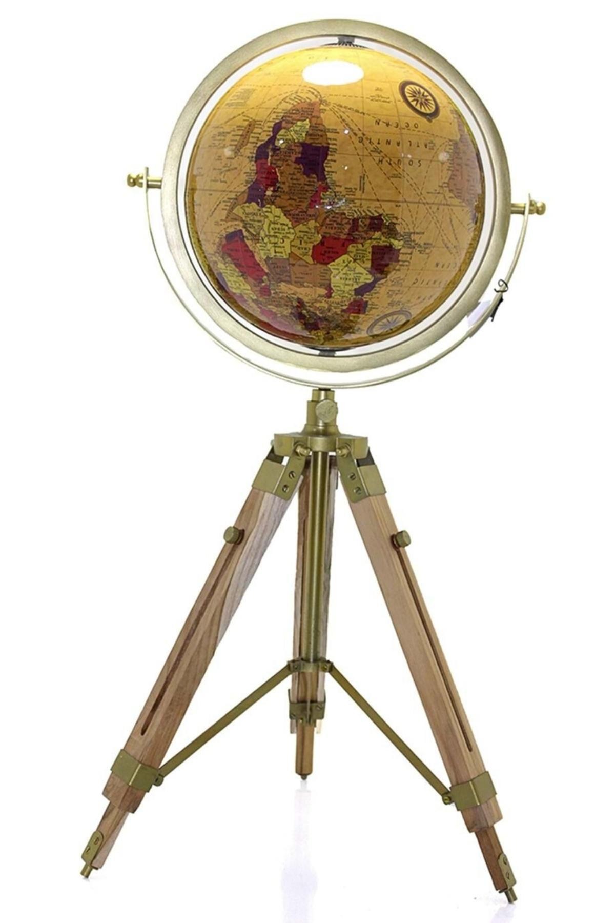 TürkiyeDünyadan HediyelerSL986Keskin Hediyelik Eşya Ve TekstilAhşap Tripod Standlı Dünya Küre Zemin Dekoru Döner Dünya Küre Modern Harita Atlas 71cm Sarı