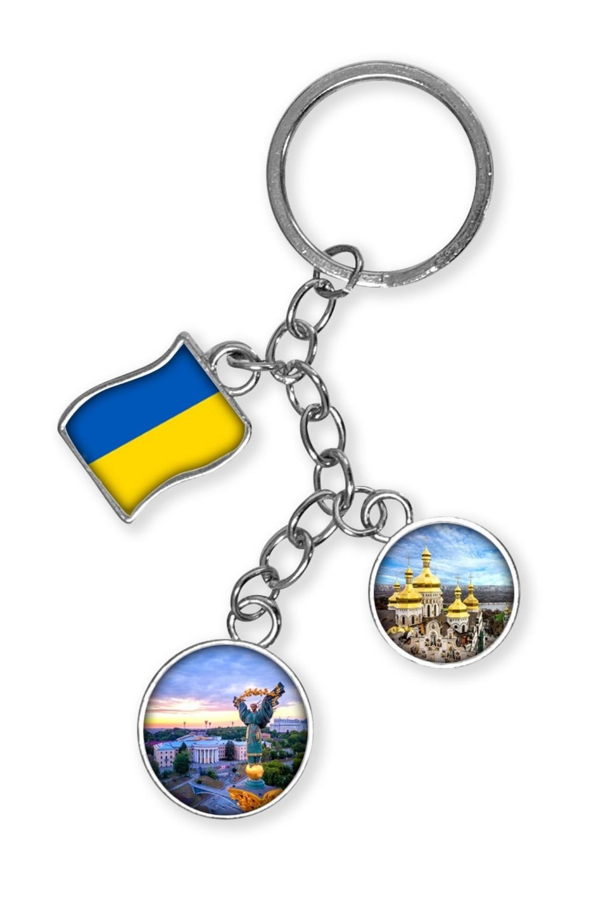 UkraynaDünyadan HediyelerDNY-HDYKREPOK19Keskin Hediyelik Eşya Ve TekstilUkrayna Üçlü Epoksi Metal Çift Taraflı Damla Anahtarlık Ukraine