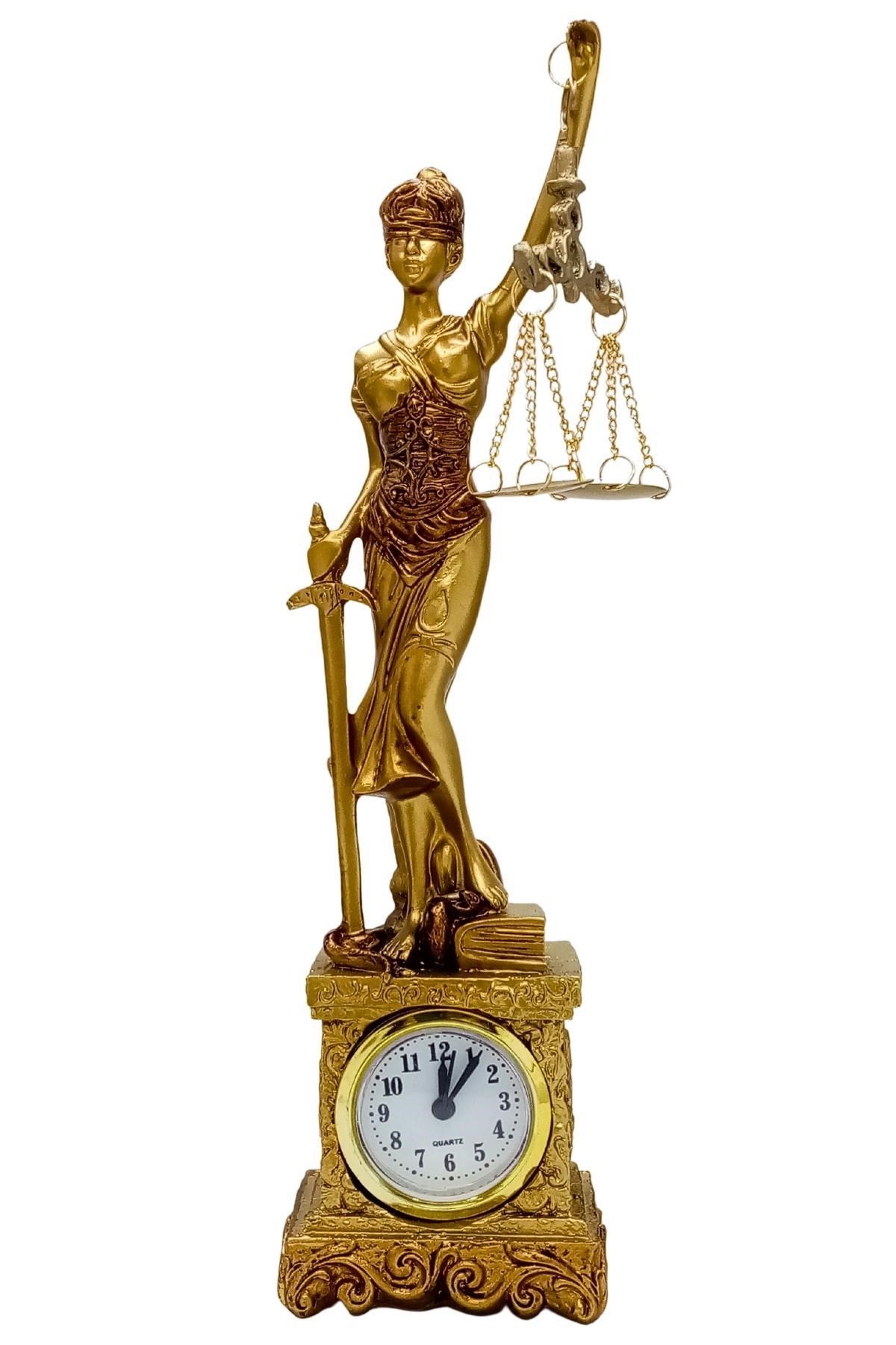 YunanistanDünyadan HediyelerDNY-HD100622Keskin Hediyelik Eşya Ve TekstilThemis Adalet Kadını Terazisi Saatli Biblo Gold 27 Cm