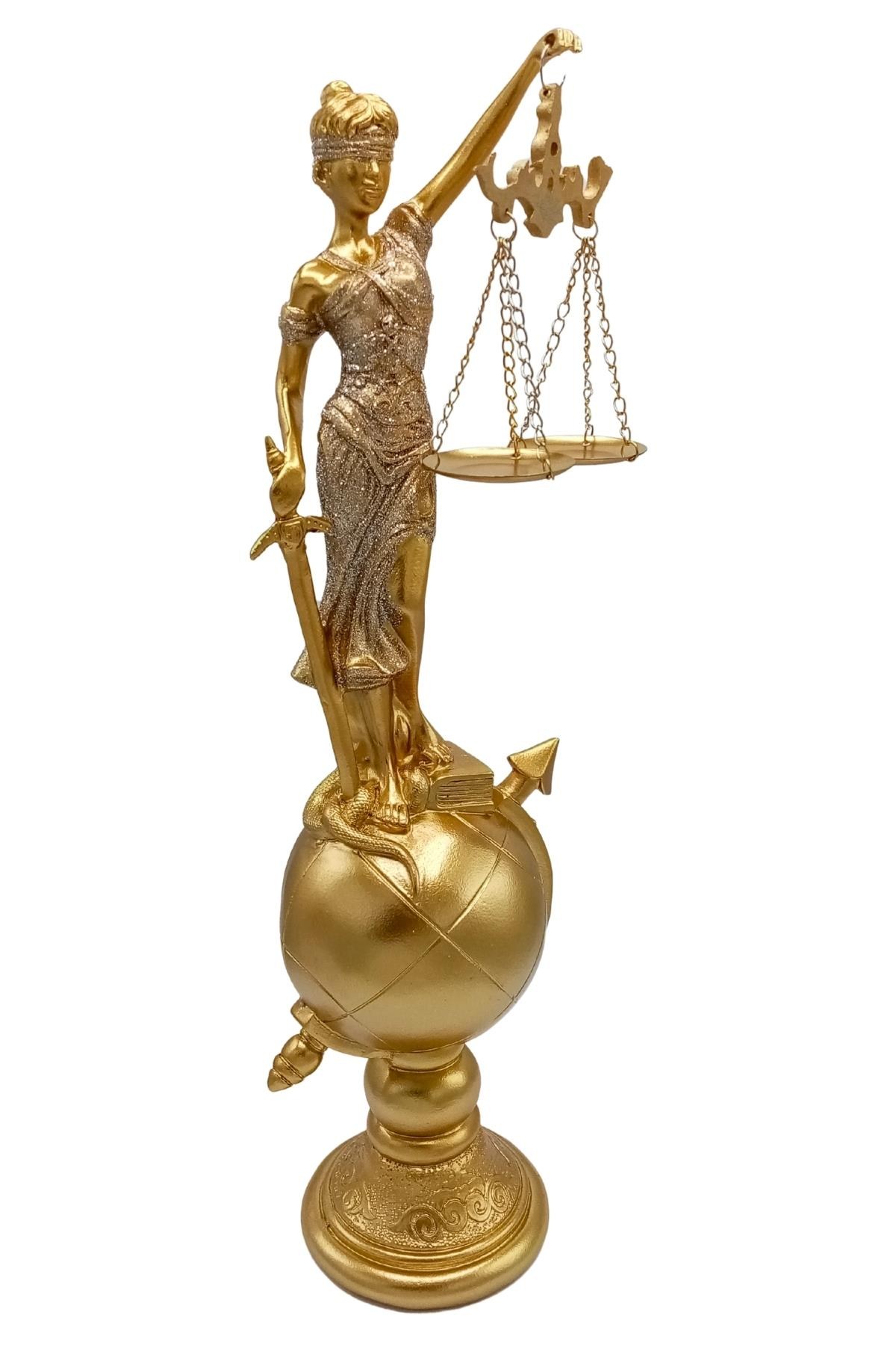 YunanistanDünyadan HediyelerDNY-HDY2894Keskin Hediyelik Eşya Ve TekstilThemis Adalet Terazisi Heykeli ve Dünya Biblo Gold 37cm