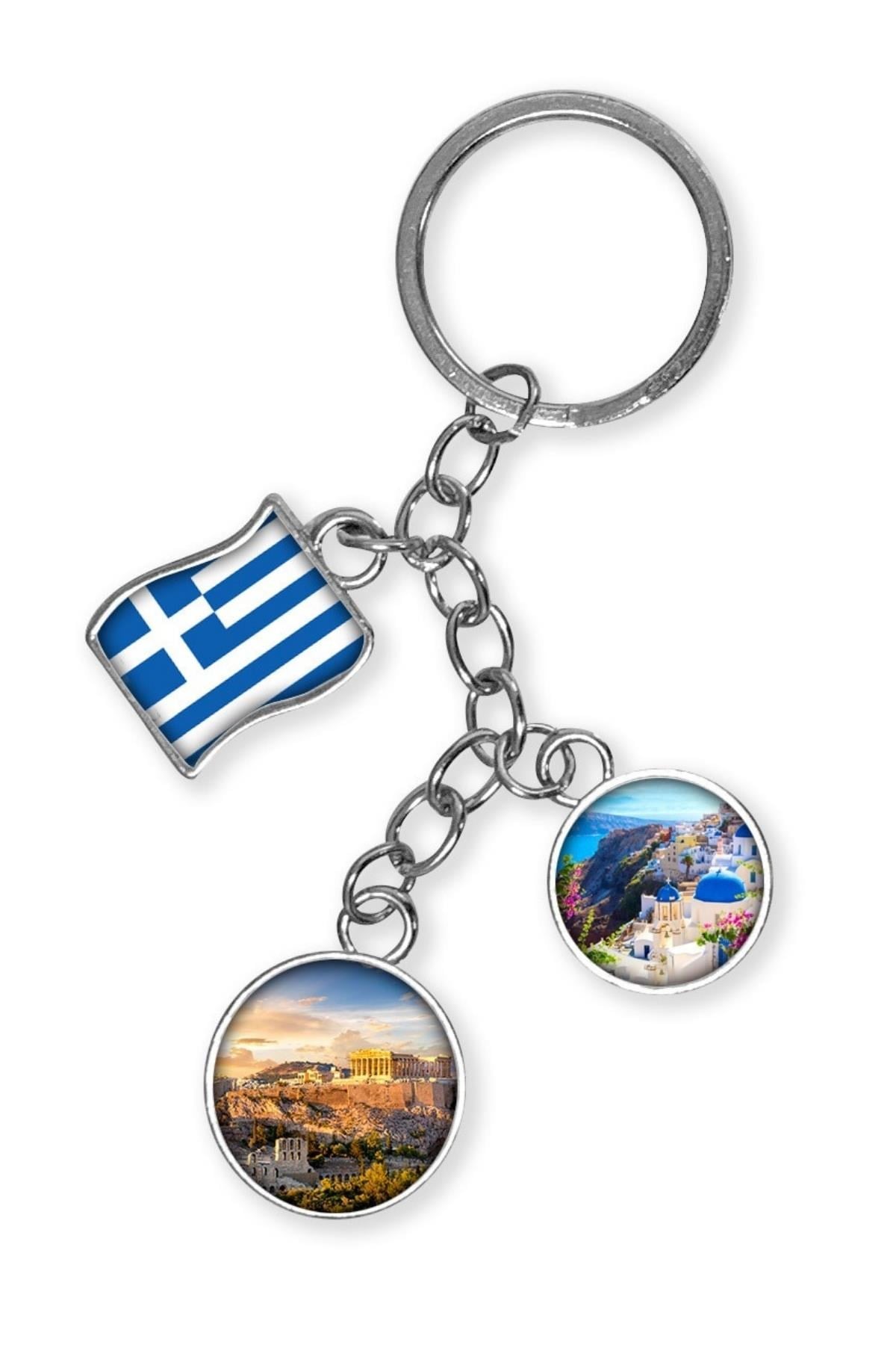YunanistanDünyadan HediyelerDNY-HDYKREPOK24Keskin Hediyelik Eşya Ve TekstilYunanistan Üçlü Epoksi Metal Çift Taraflı Damla Anahtarlık Greece