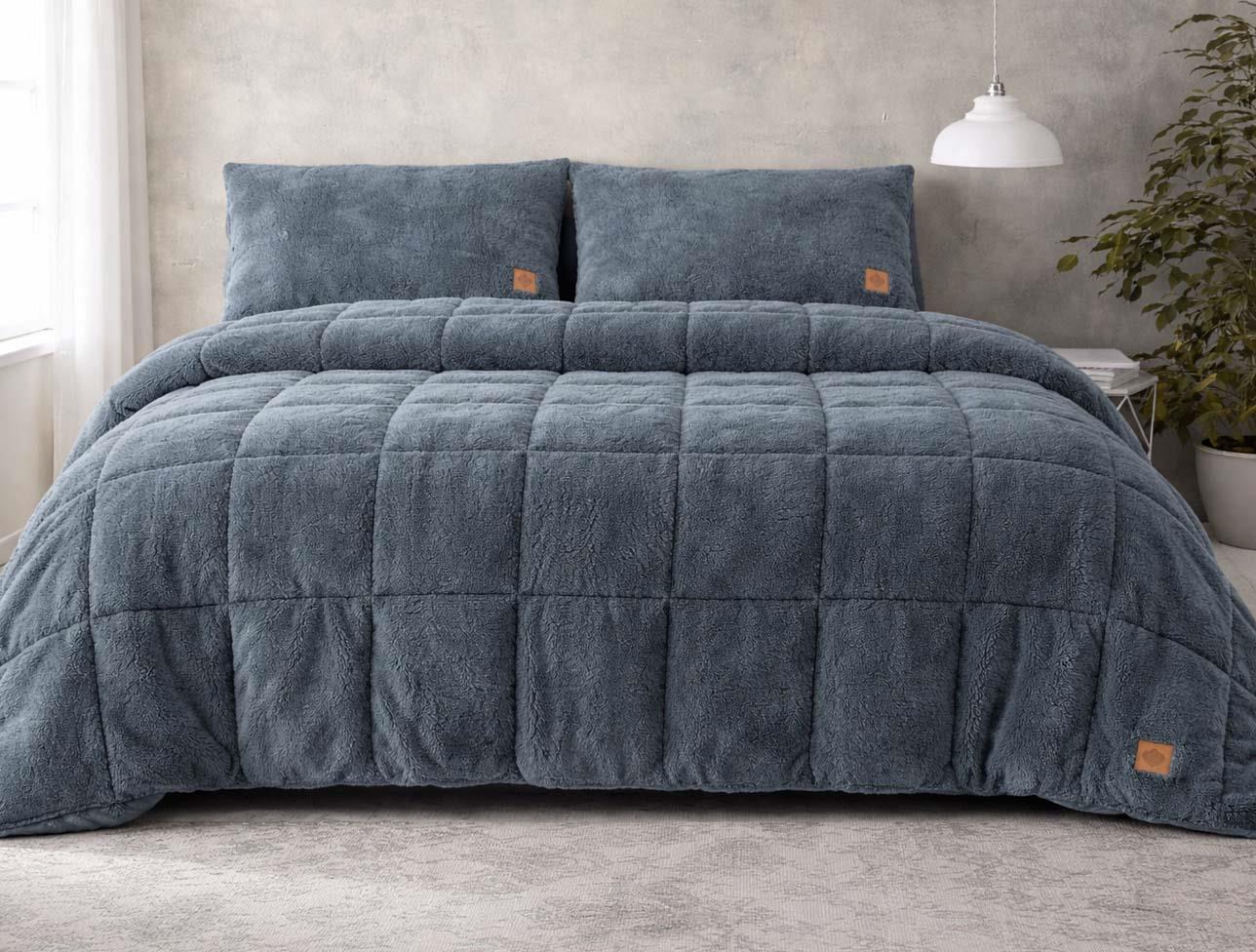 CB ÇİFT KİŞİLİK PELUŞ YORGAN SETİ GRİ 195X215 CM