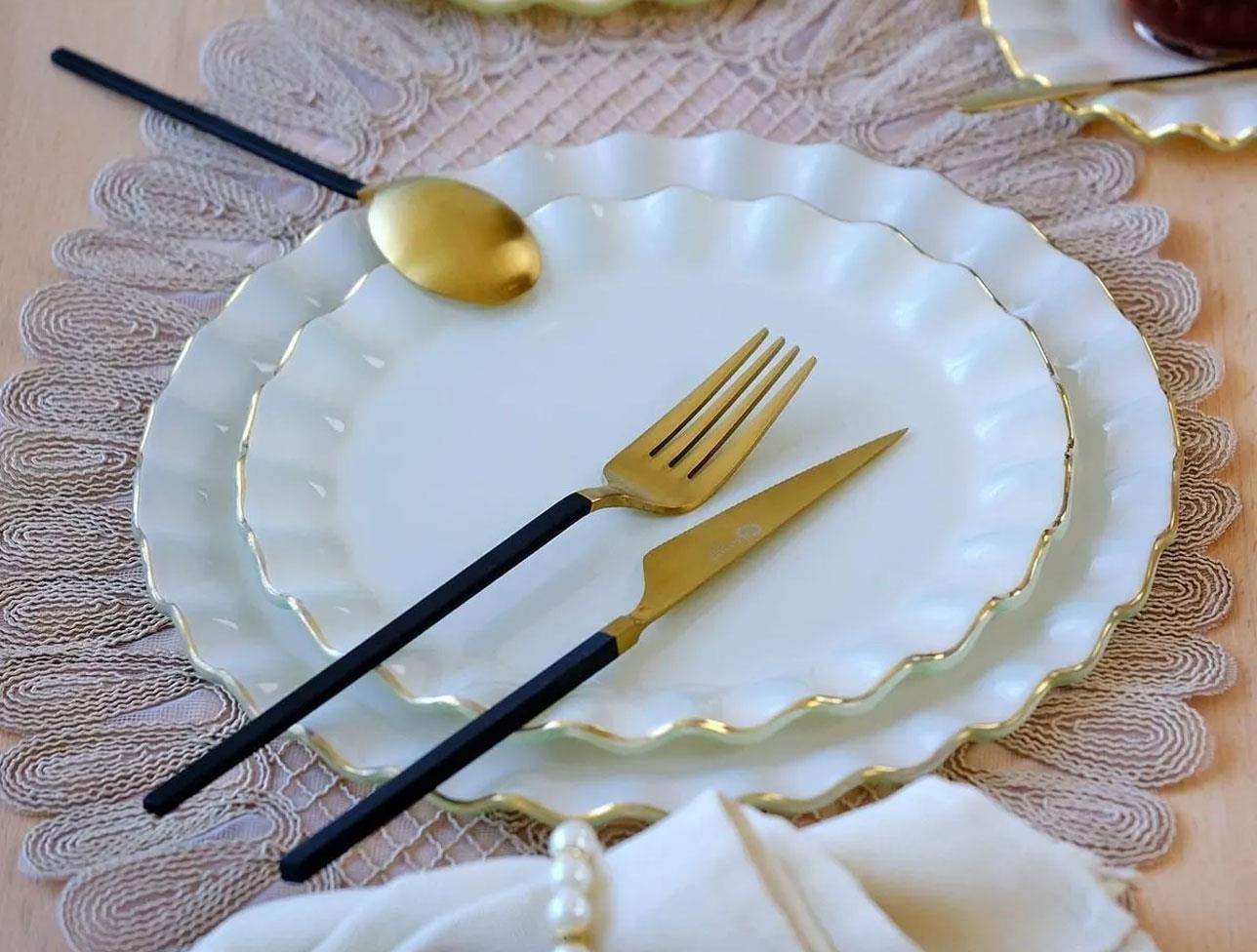 GLORE Solid Krem Wavy Servis Tabağı 26cm 6 lı