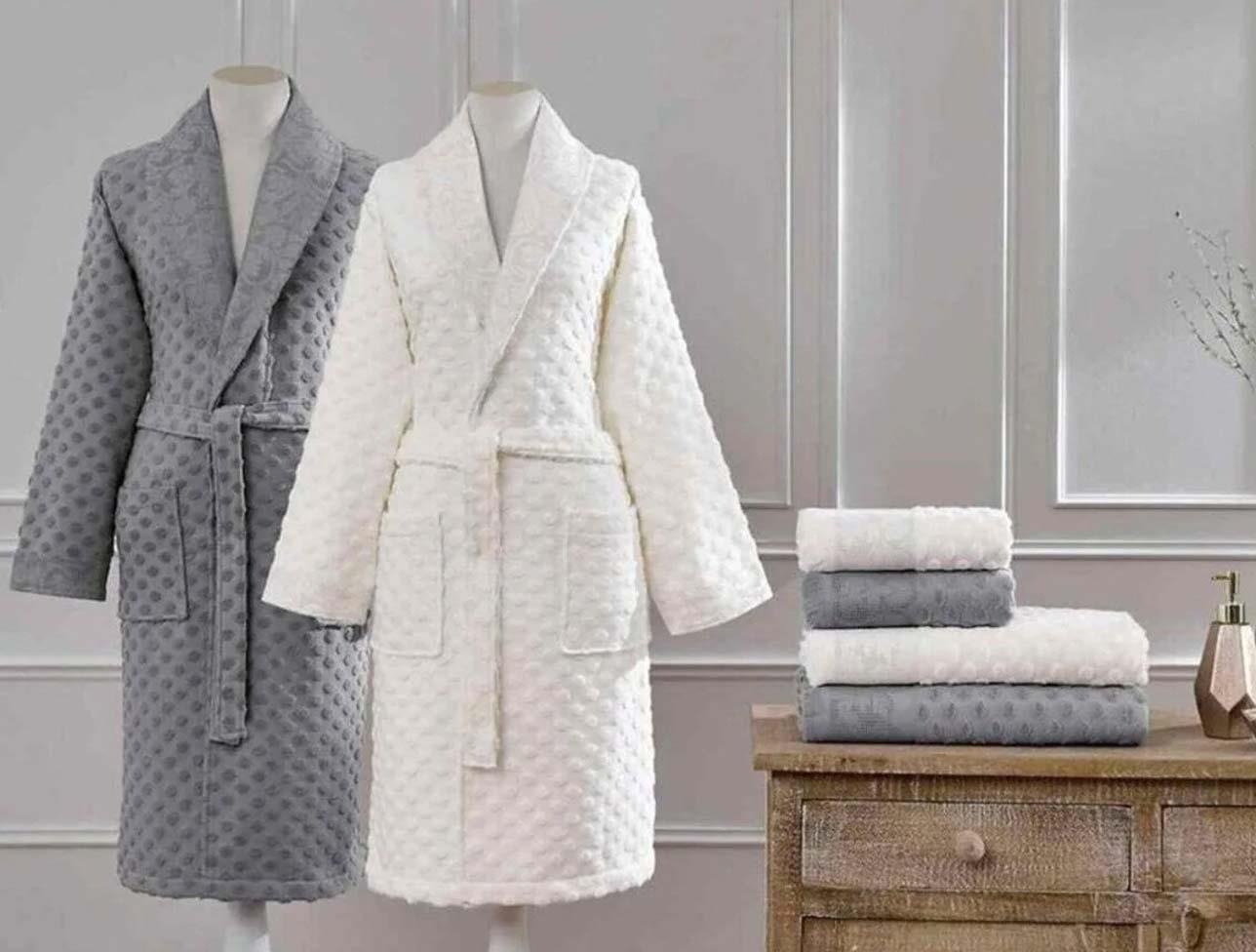 ÖZDİLEK MİSTİCO GRİ KREM AİLE BORNOZ SETİ