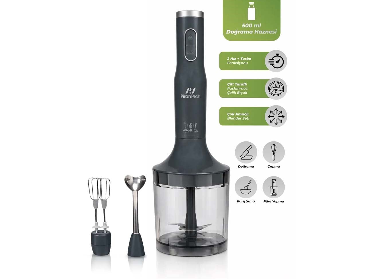 PİRANTECH YH-94 EL BLENDER SETİ ANTRASİT