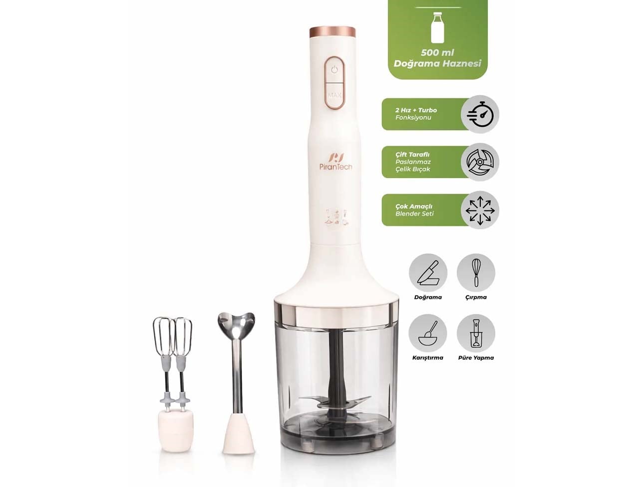 PİRANTECH YH-94 EL BLENDER SETİ KREM