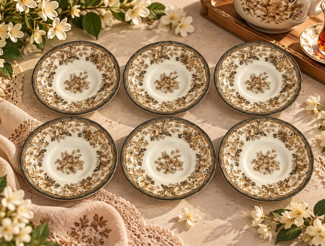 PORSER VELOUR BROWN FULYA ÇAY TABAĞI SETİ 6 PARÇA