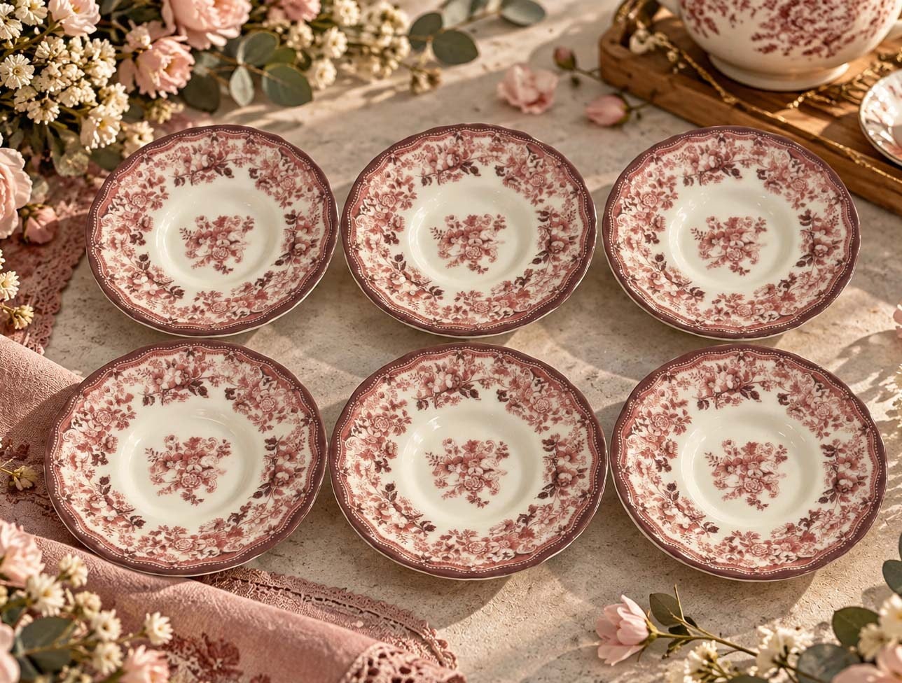 PORSER VELOUR MAROON FULYA ÇAY TABAĞI SETİ 6 PARÇA