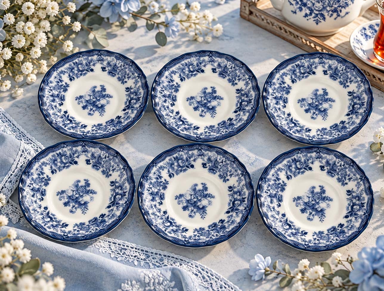 PORSER VELOUR NAVY FULYA ÇAY TABAĞI SETİ 6 PARÇA
