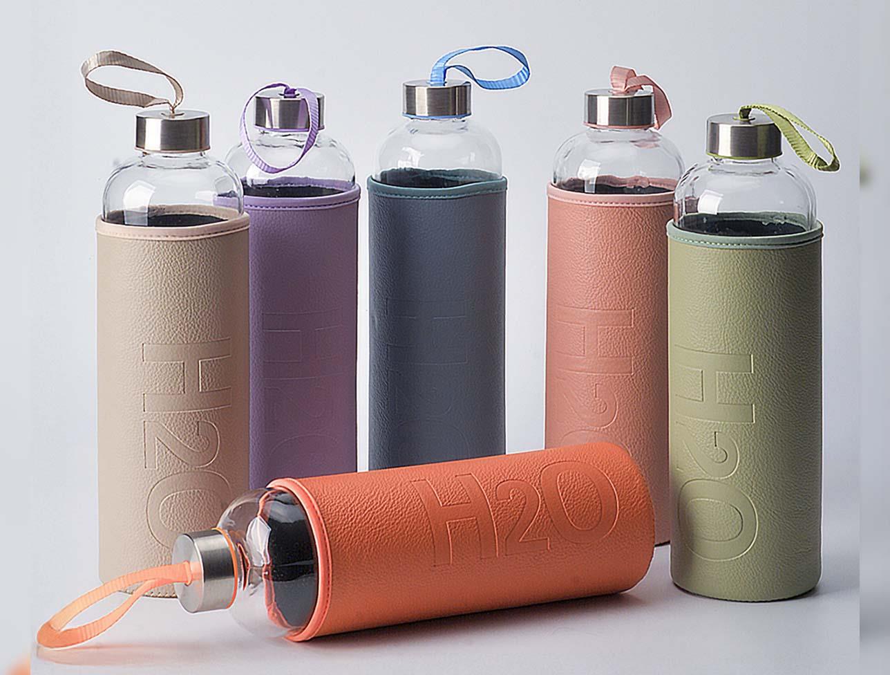 TOHANA DERİ KILIFLI 1 LT CAM MATARA PASTEL MIX