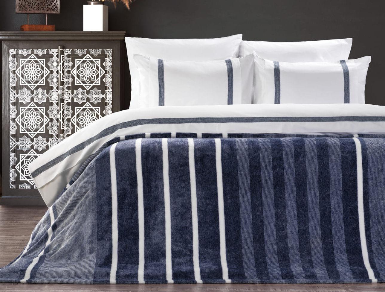 ZEBRA CASA LINEA ÇİZGİLİ BATTANİYE SETİ  INDIGO