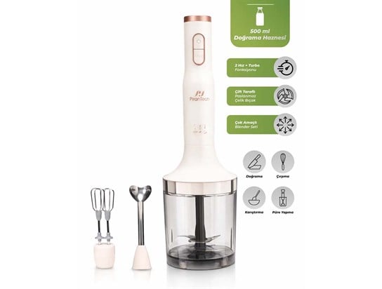 PİRANTECH YH-94 EL BLENDER SETİ KREM