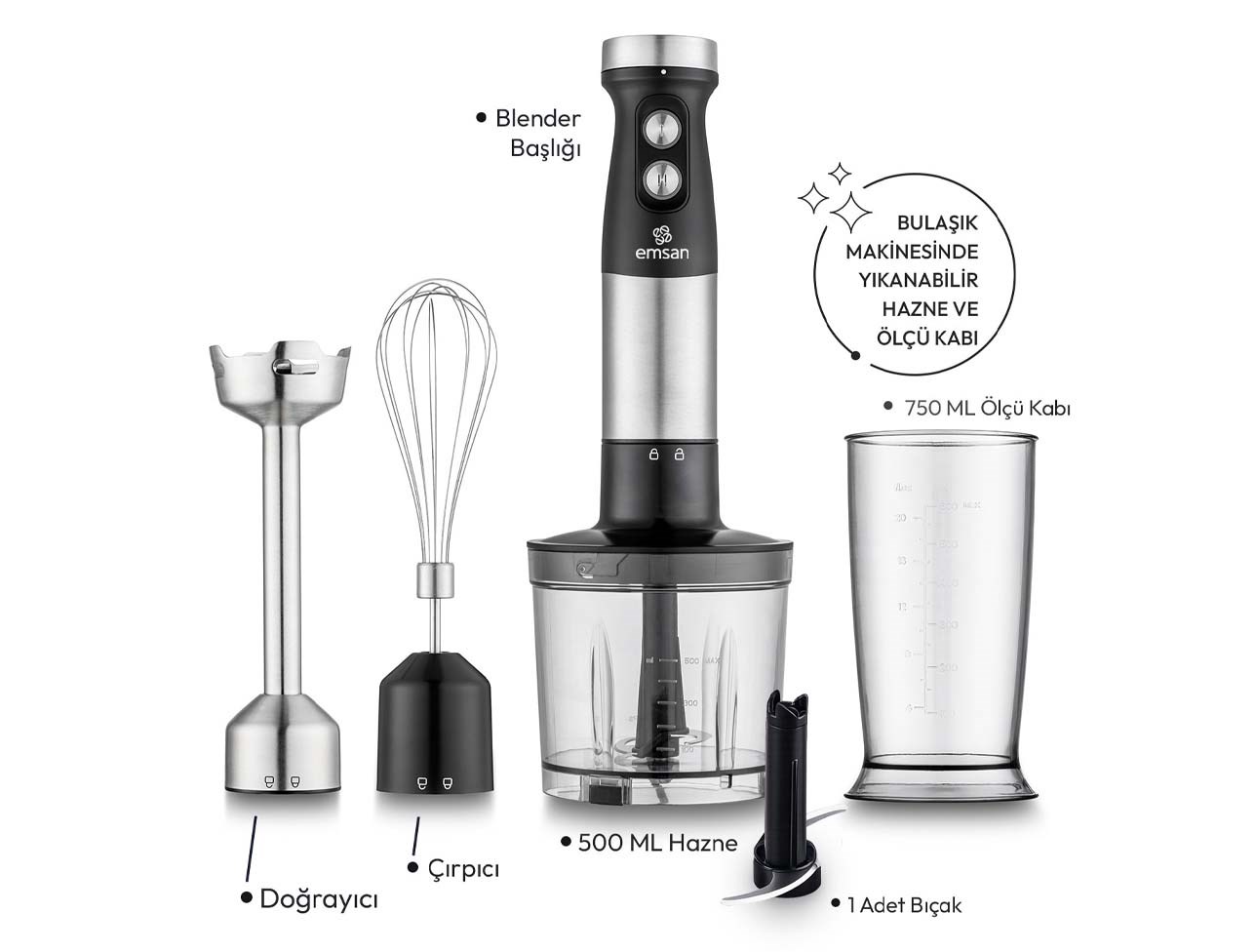 EMSAN GUSTO 3İN1 BLENDER SETİ İNOX SİYAH 1200W