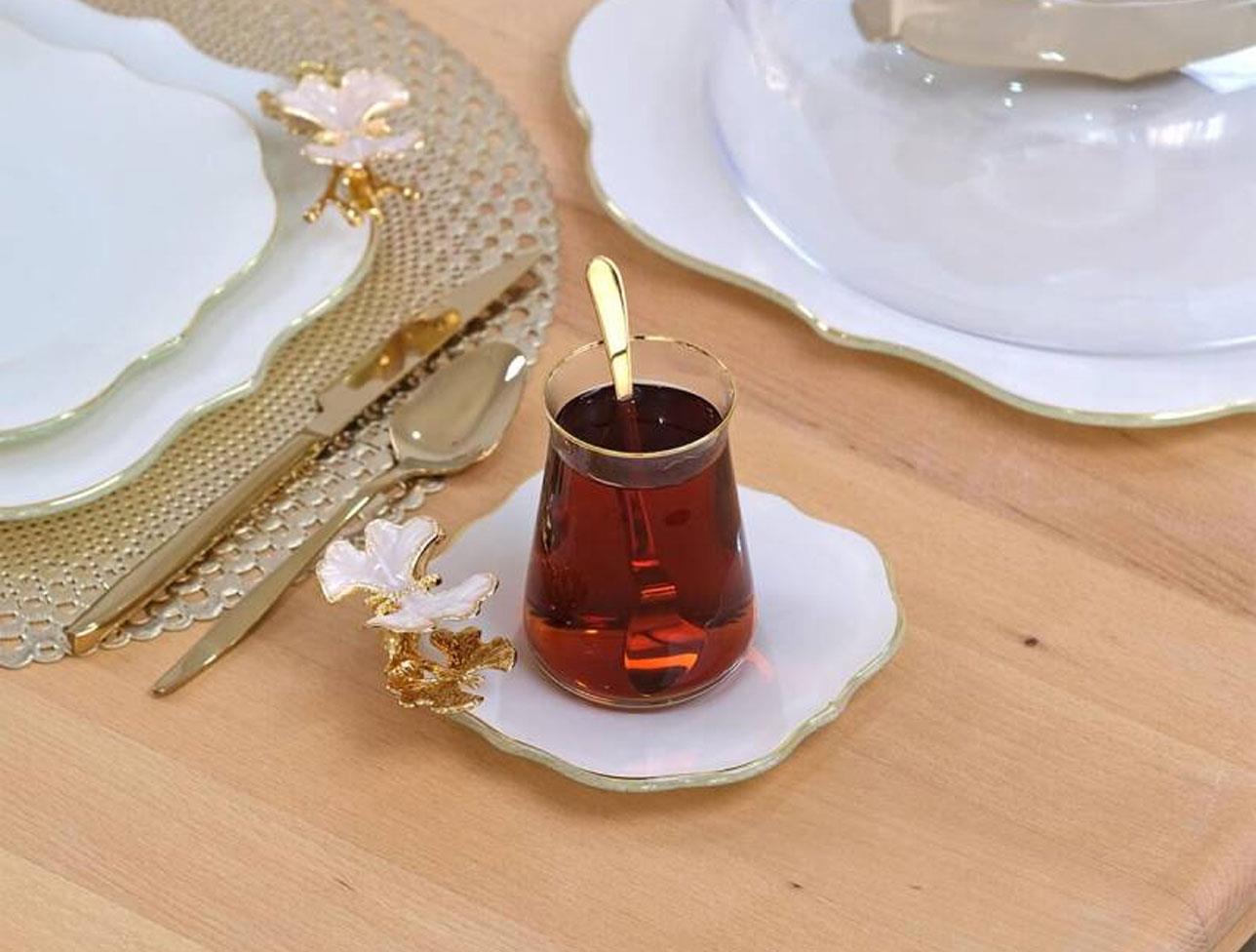 GLORE DOLMABAHÇE LOTUS KREM ALTIN ÇAY SETİ 6 LI