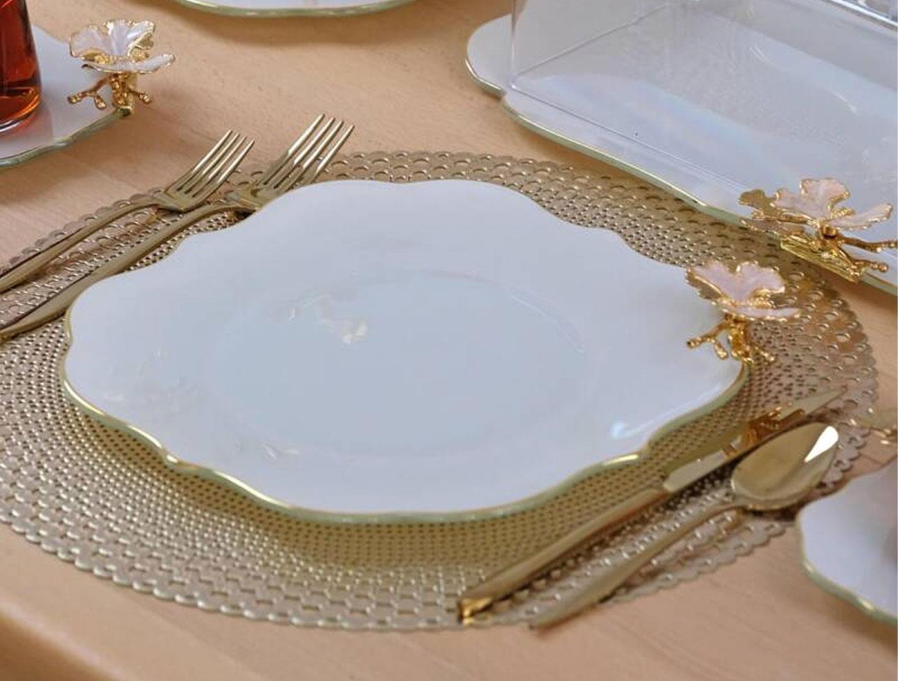 GLORE DOLMABAHÇE LOTUS KREM ALTIN SERVİS TAB 26 CM