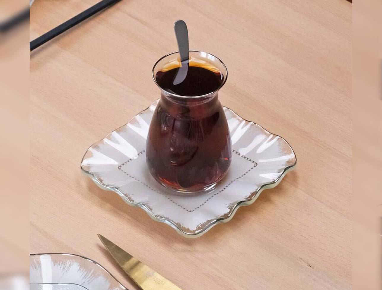 GLORE KARE LATTE ŞEFFAF PLATİN ÇAY SETİ 6 LI