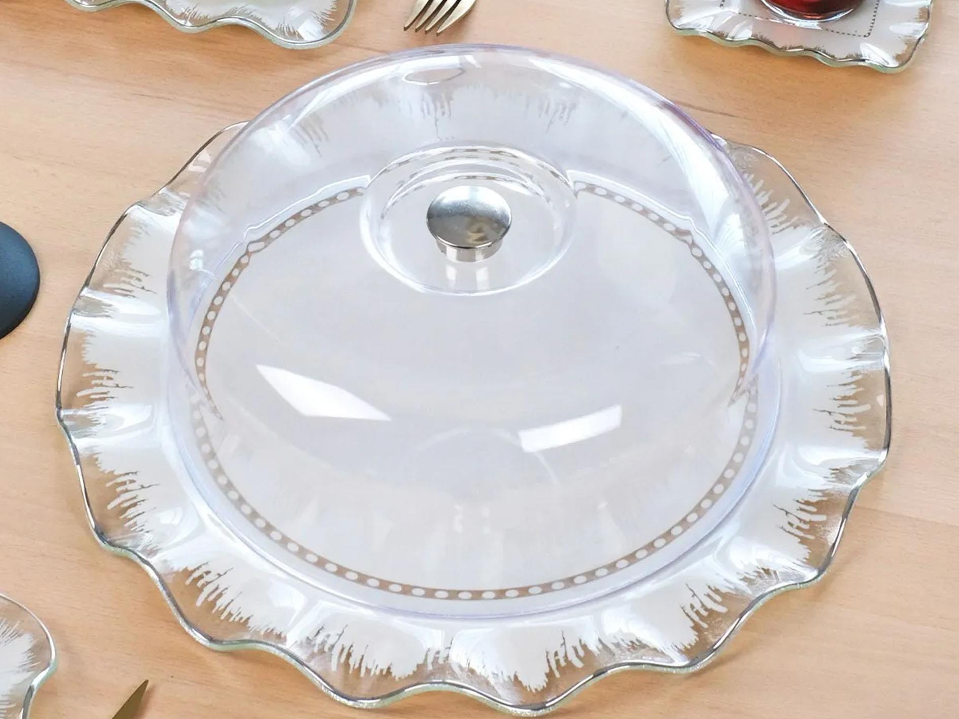 GLORE KARE LATTE ŞEFFAF PLATİN KEK FANUSU 31 Cm