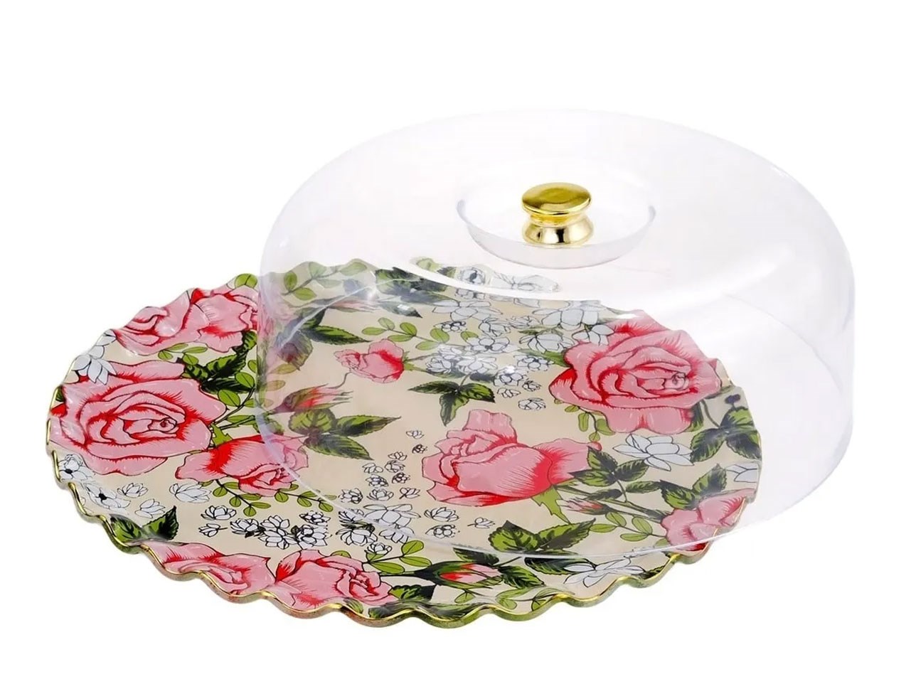 GLORE ROSELİNE KREM YUVARLAK KEK FANUS 31 CM